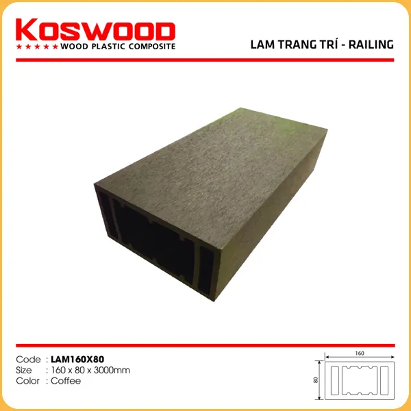 Thanh Lam Gỗ Nhựa Ngoài Trời Kosmos LAM160x80 Coffee